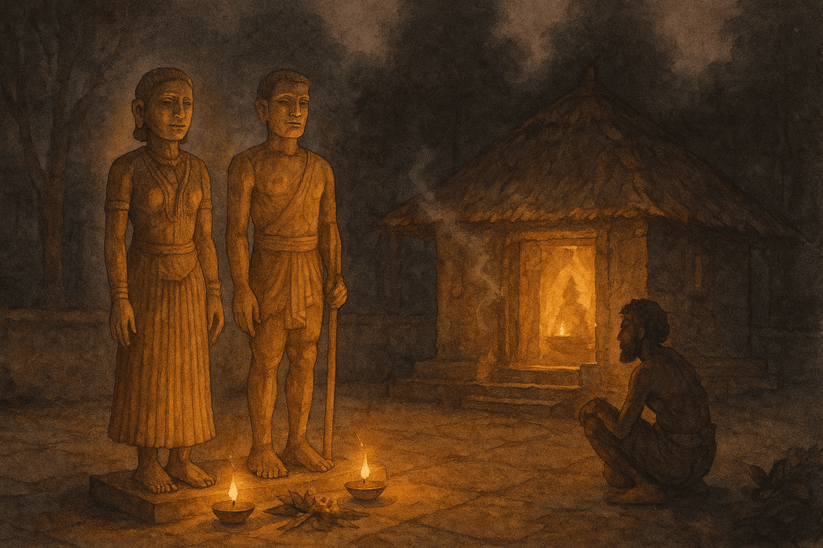 Siri–Kumara enshrined in Bermer’s courtyard at Kuthar with Koragajja’s protection